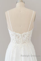 Long A Line Sweetheart Spaghetti Strap Appliques Chiffon Wedding Dresses