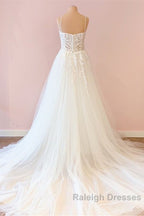 Long A Line Sweetheart Tulle Appliques Lace Wedding Dresses