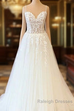 Long A Line Sweetheart Tulle Appliques Lace Wedding Dresses