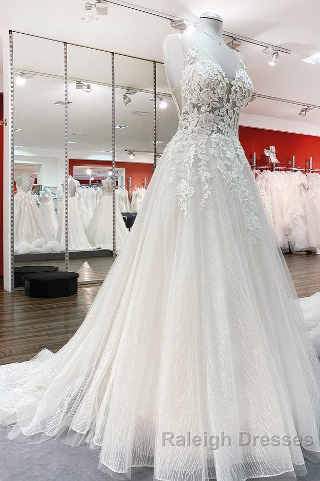 Long A-line Sweetheart Tulle Open Back Wedding Dress