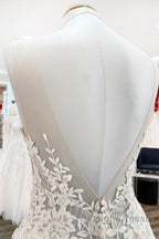 Long A Line Sweetheart Tulle Open Back Wedding Dresses