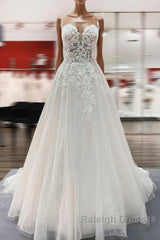 Long A-line Sweetheart Tulle Open Back Wedding Dress