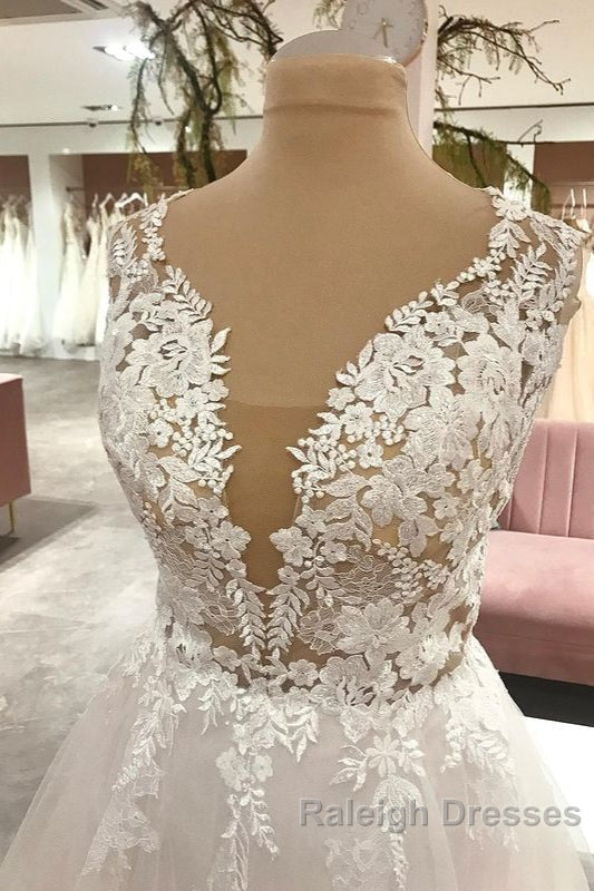 Long A Line Sweetheart Tulle Wedding Dresses With Appliques Lace Secondary image