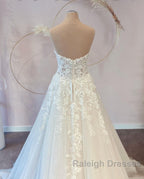 Long A Line Sweetheart Tulle Wedding Dresses with Lace
