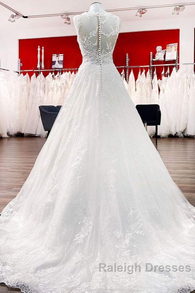 Long A Line Tulle Jewel Lace Appliques Wedding Dress Secondary image