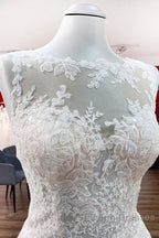 Long A-line Tulle Jewel Lace Appliques Wedding Dresses