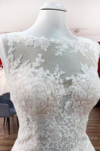 Long A Line Tulle Jewel Lace Appliques Wedding Dress