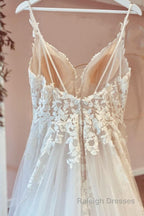 Long A Line Tulle Sweetheart Appliques Lace Wedding Dress