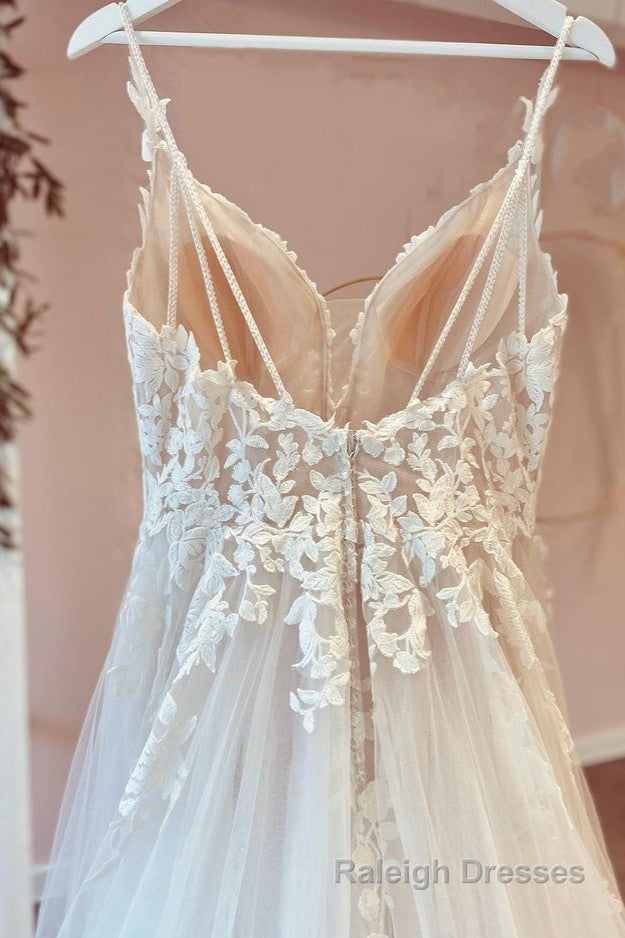 Long A Line Tulle Sweetheart Appliques Lace Wedding Dress
