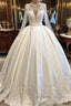 Long Ball Gown Satin V-neck Wedding Dress with Sleeves