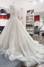 Long Ball Gown V Neck Spaghetti Straps Tulle Lace Wedding Dresses