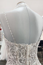 Long Ball Gown V Neck Spaghetti Straps Tulle Lace Wedding Dresses