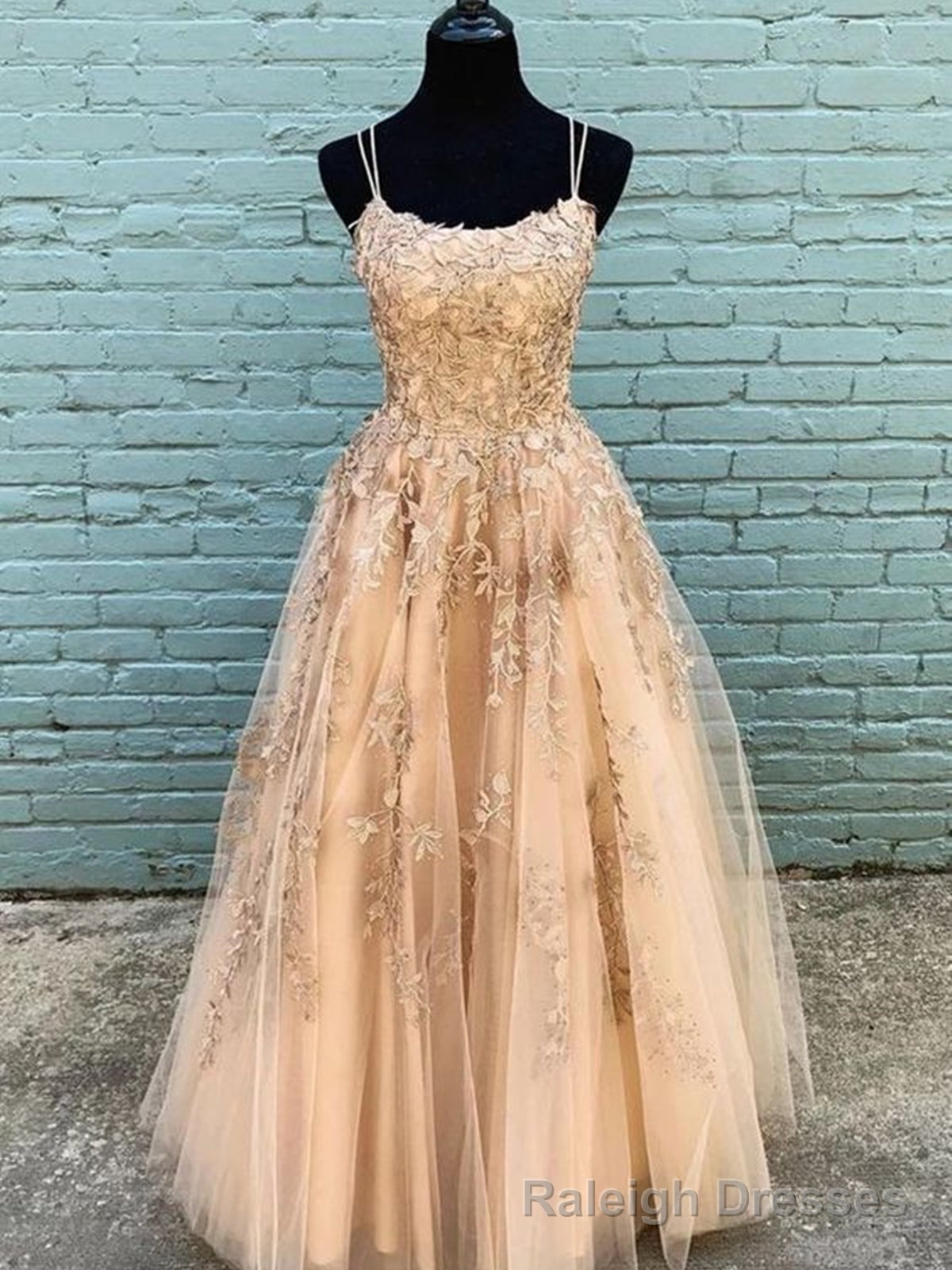 Long Champagne Lace Prom Dresses, Champagne Lace Formal Graduation Dresses Main image