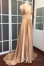 Long Chiffon V-Neck Empire Waistline Leg Slit Bridesmaid Dresses