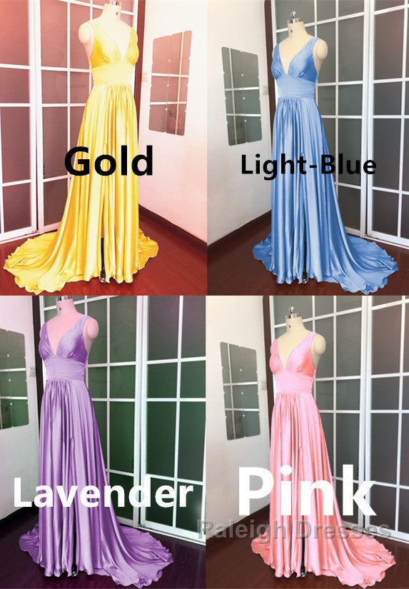 Long Chiffon V-Neck Empire Waistline Leg Slit Bridesmaid Dress