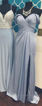 Long Chiffon V-Neck Off Shoulder Prom Dress Leg Slit Bridesmaid Dresses