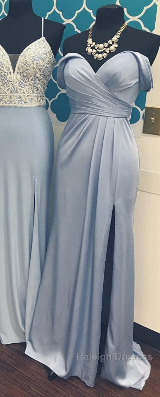 Long Chiffon V-Neck Off Shoulder Prom Dress Leg Slit Bridesmaid Dresses