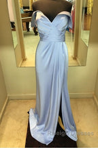 Long Chiffon V-Neck Off Shoulder Formal Dresses Leg Slit Bridesmaid Dress