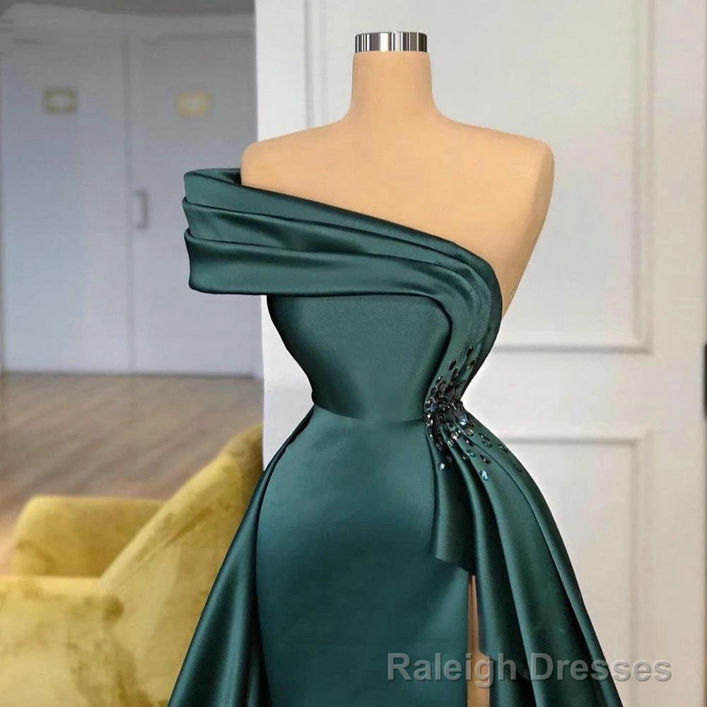 Long Dark Green Satin Prom Dresses Elegant Split Evening Gowns Secondary image