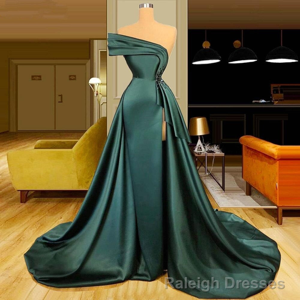 Long Dark Green Satin Prom Dresses Elegant Split Prom Gown – Raleigh