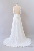 Long Empire A-line V-neck Lace Chiffon Open Back Wedding Dress
