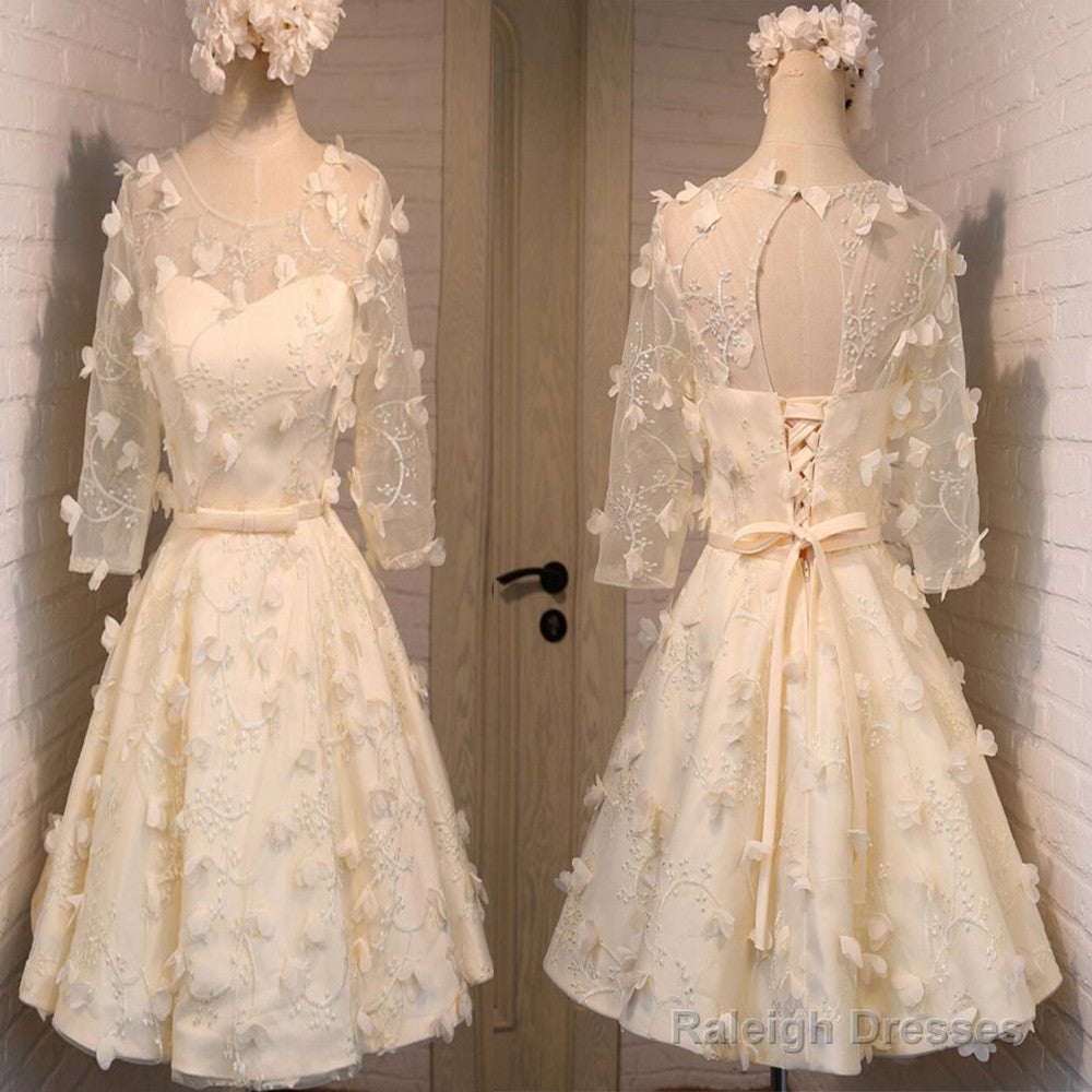 Long Illusion Sleeve  Clairvoyant Outfit Lace Up Back For Teen Organza Full Appliques Homecoming Dress