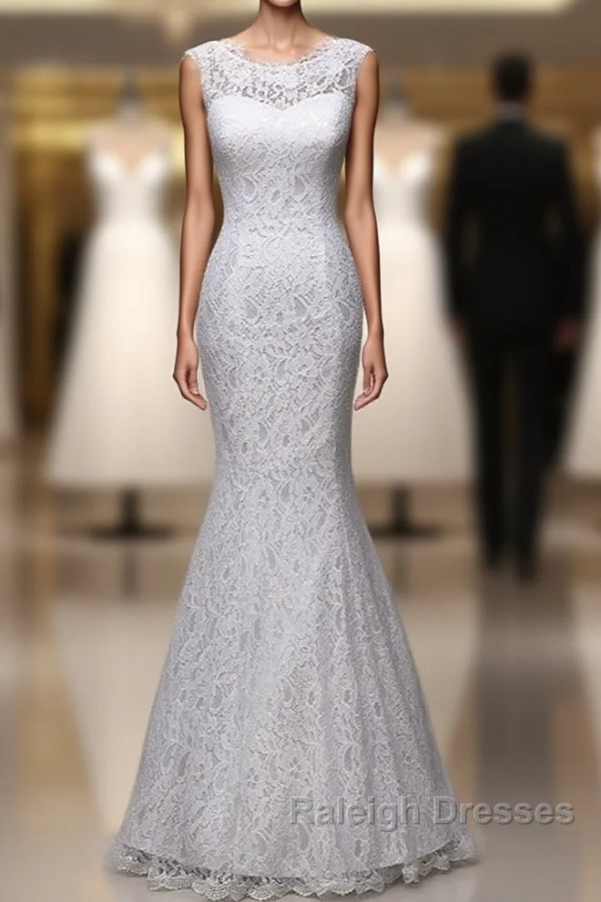 Long Jewel Long Mermaid Wedding Dress Bride Gown With Lace Main image