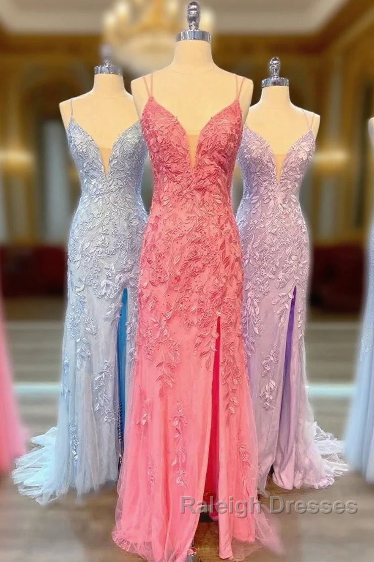 Long Lace Cheap Prom Dresses Straps Appliques Mermaid Lace Up Back Main image