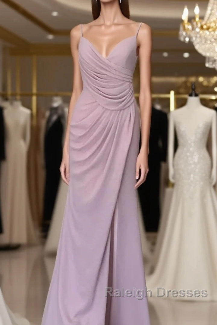 Long Mauve Pleated Chiffon Bridesmaid Dresses Main image