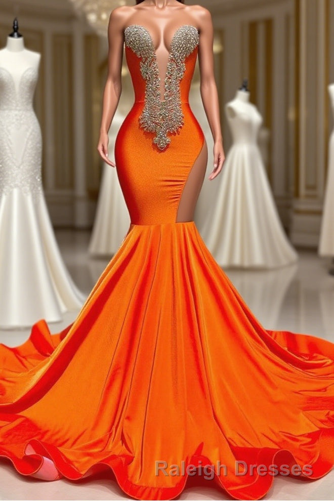 Long Mermaid Deep Sequined V Neck Stretch Satin Backless Prom Dresses with Appliques