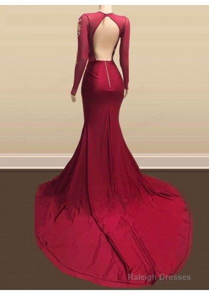 Long Mermaid Gold Red Lace Prom Dress Mermaid Prom Gown