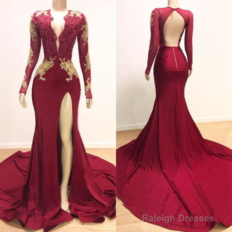 Long Mermaid Gold Red Lace Prom Dress Mermaid Prom Gown Main image