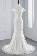 Long Mermaid Lace Off Shoulder Lace-up Wedding Dress