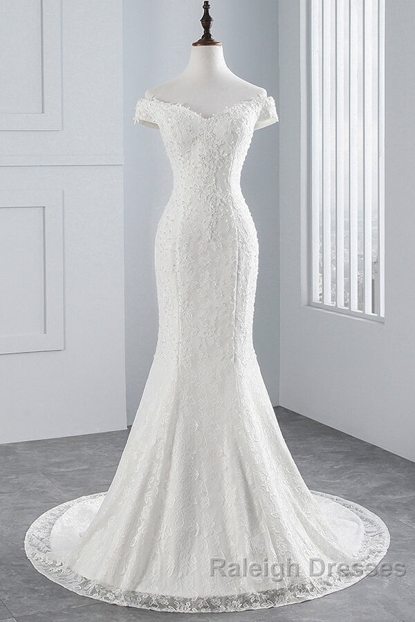 Long Mermaid Lace Off Shoulder Lace-up Wedding Dresses