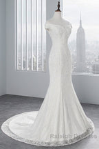 Long Mermaid Lace Off Shoulder Lace-up Wedding Dresses