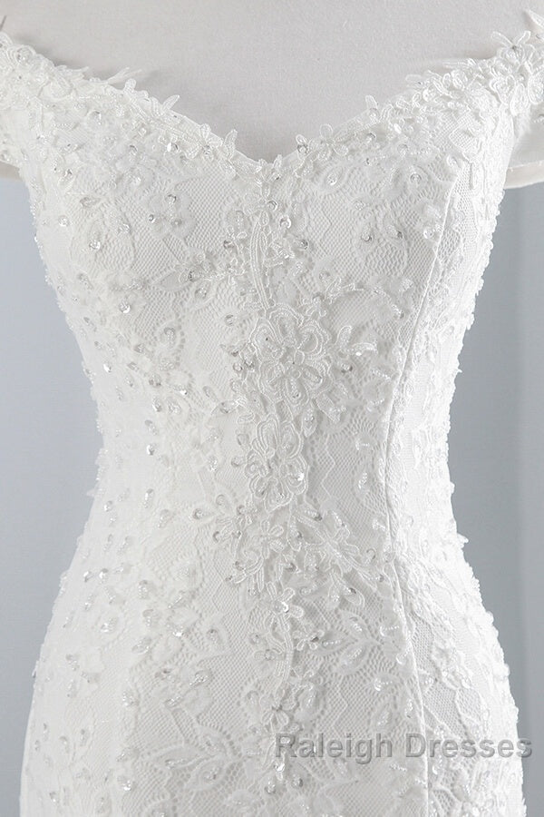 Long Mermaid Lace Off Shoulder Lace-up Wedding Dresses