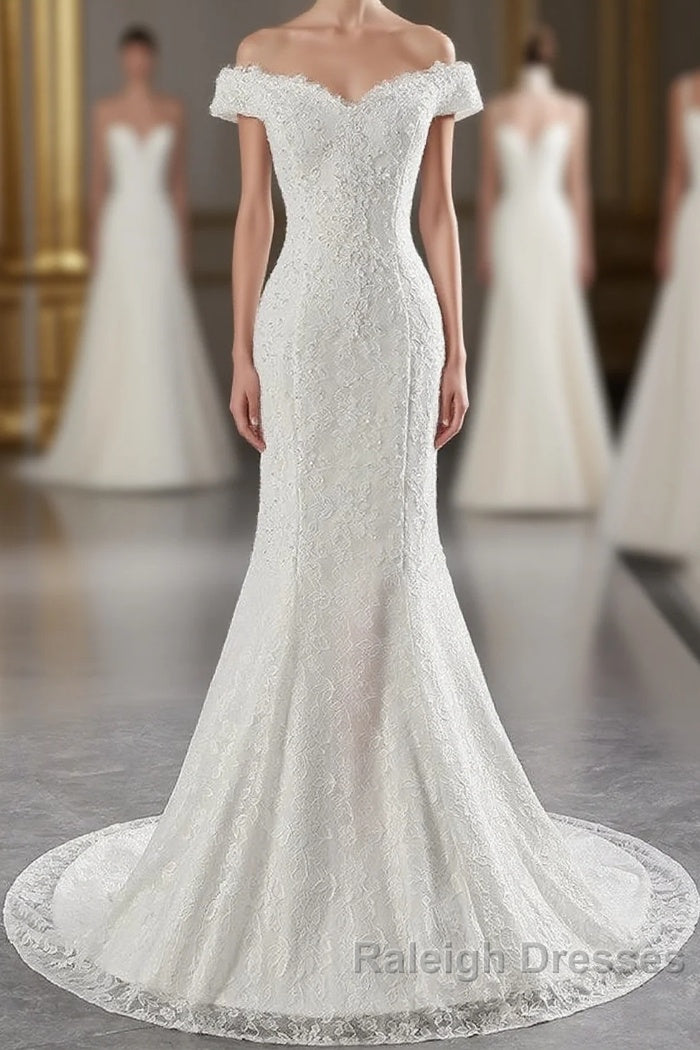 Long Mermaid Lace Off Shoulder Lace-up Wedding Dress Main image