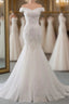 Long Mermaid Off Shoulder Lace-up Applique Lace Wedding Dresses