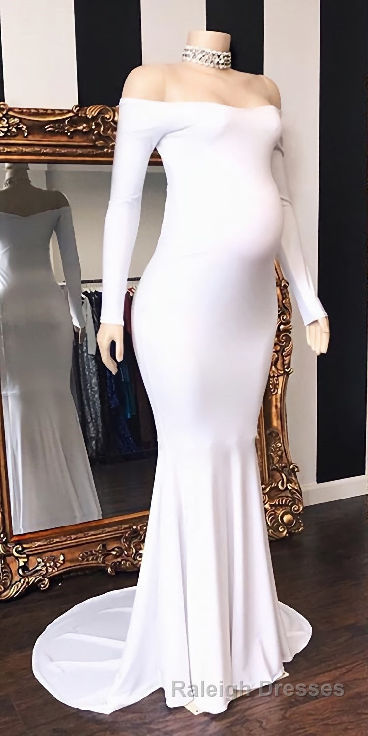 Long Mermaid Off-the-shoulder Pregnant Prom Dresses with Sleeves