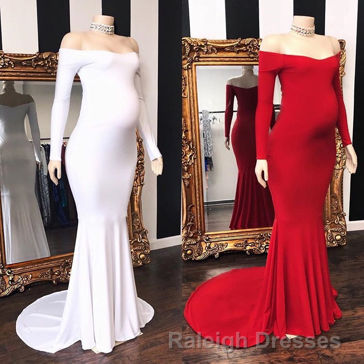 Long Mermaid Off-the-shoulder Pregnant Prom Dresses with Sleeves
