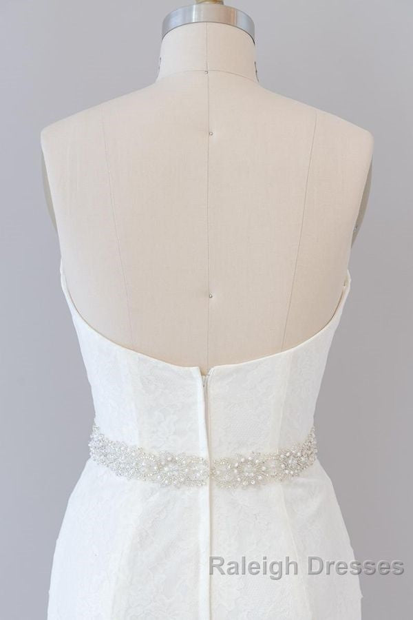 Long Mermaid Strapless Tulle Lace Wedding Dress