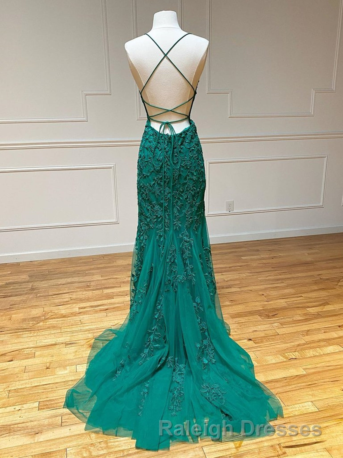 Long Mermaid Strapless Tulle Open Back Lace Formal Prom Dresses Secondary image