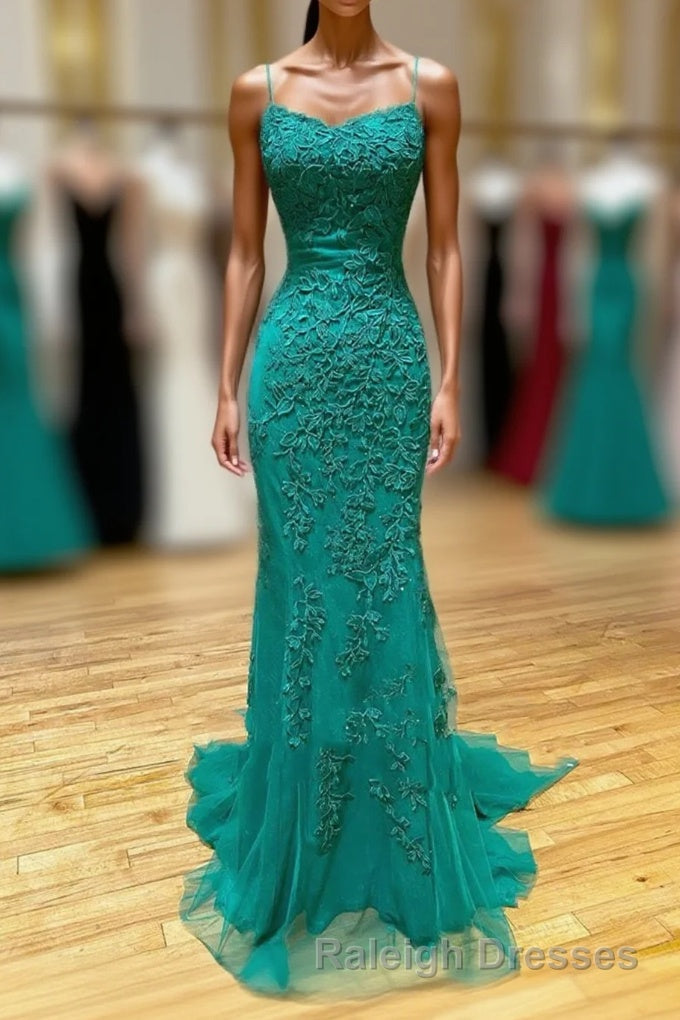 Long Mermaid Strapless Tulle Open Back Lace Prom Dress Main image