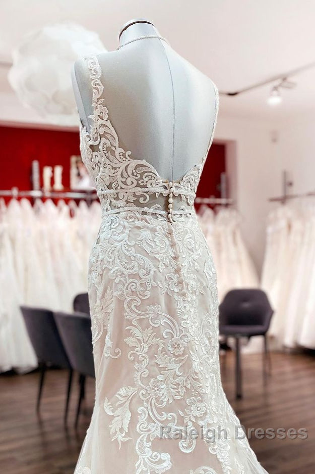 Long Mermaid Tulle Sleeveless Lace Backless Wedding Dresses Secondary image