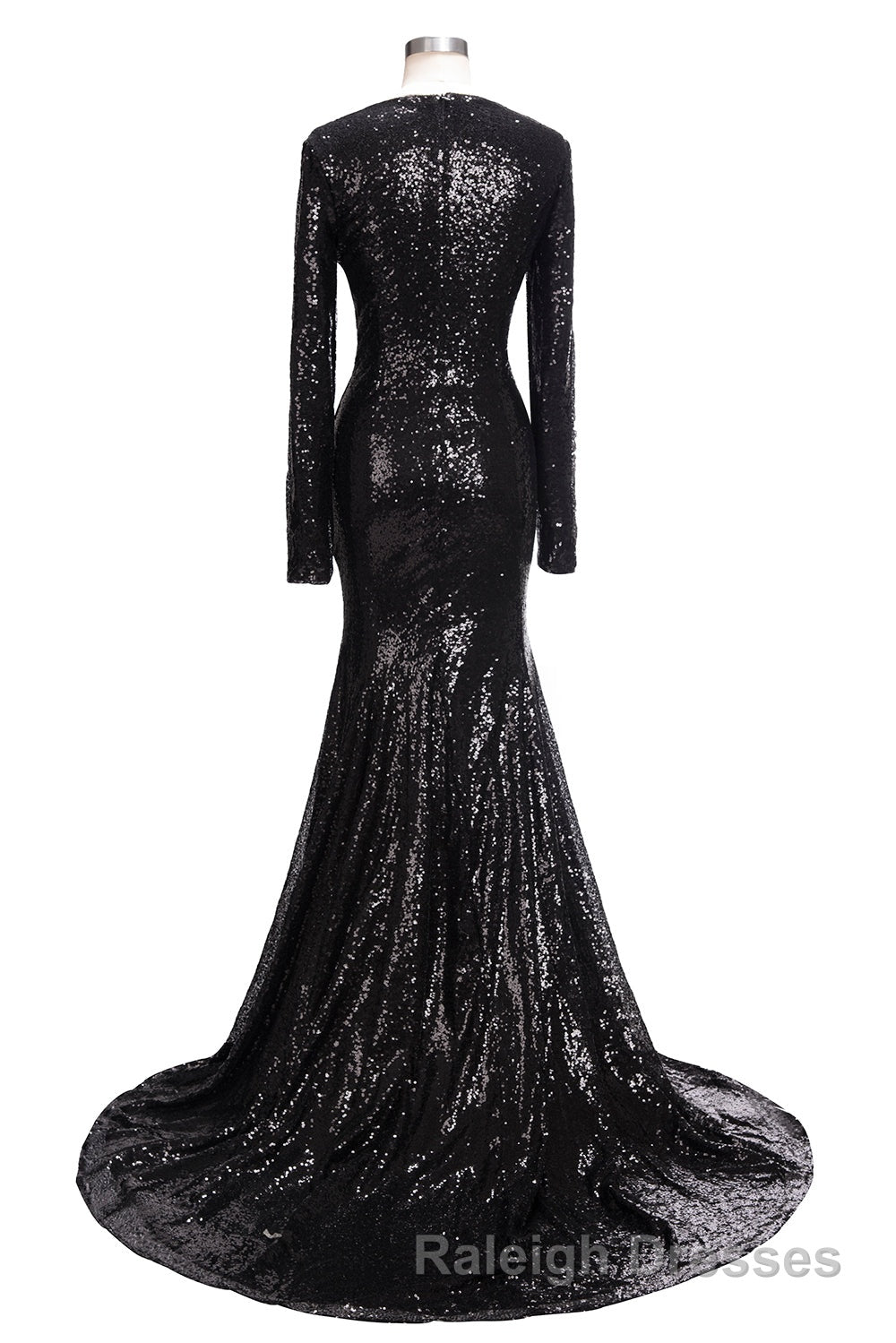 Long Mermaid V Neck Black Sequins Prom Dress with Sleeves Secondary image