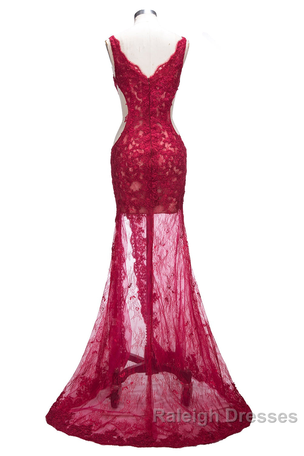 Long Mermaid V Neck Lace Appliques Prom Dress with Slit Secondary image