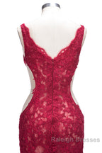 Long Mermaid V-neck Lace Appliques Prom Dresses with Slit