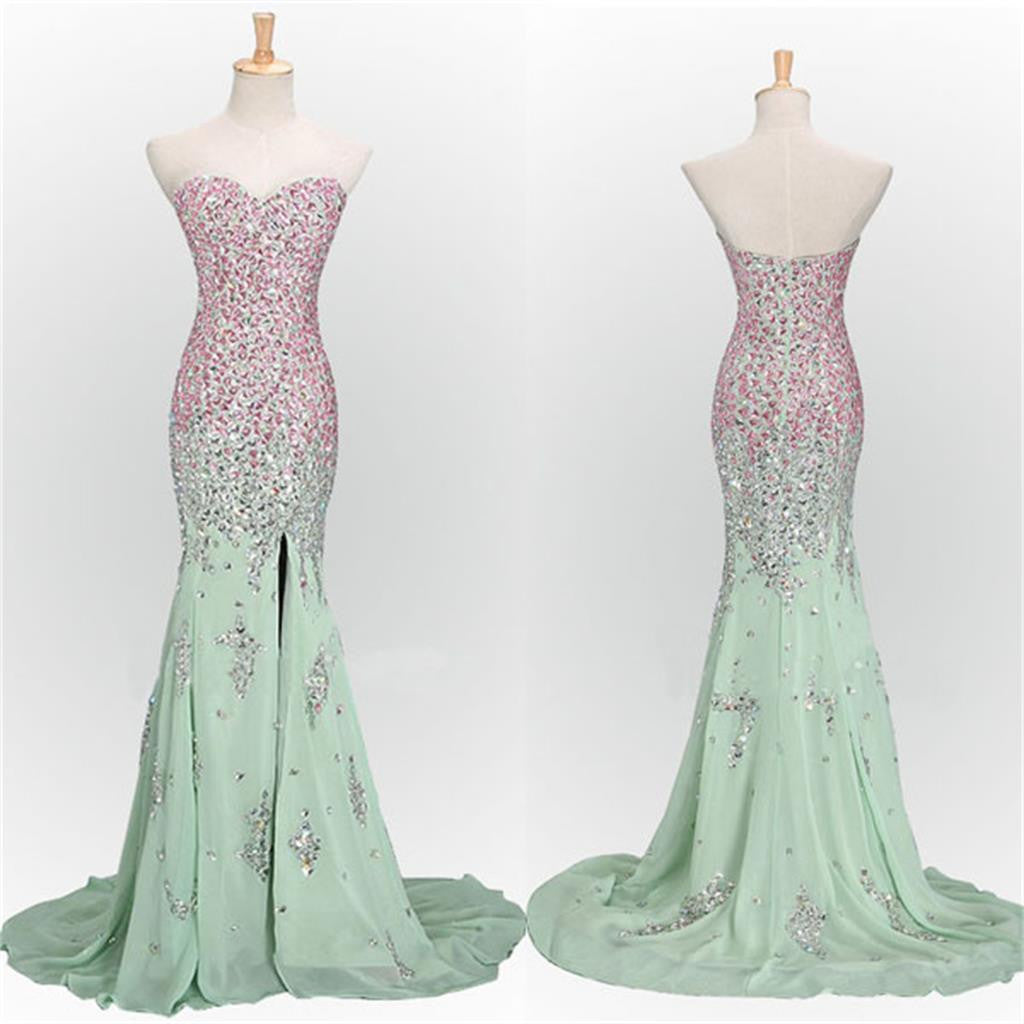 Long Mint Mermaid Sweetheart Sparkly Popular Unique Formal Prom Dress