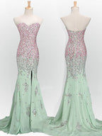 Long Mint Mermaid Sweetheart Sparkly Popular Unique Formal Prom Dress