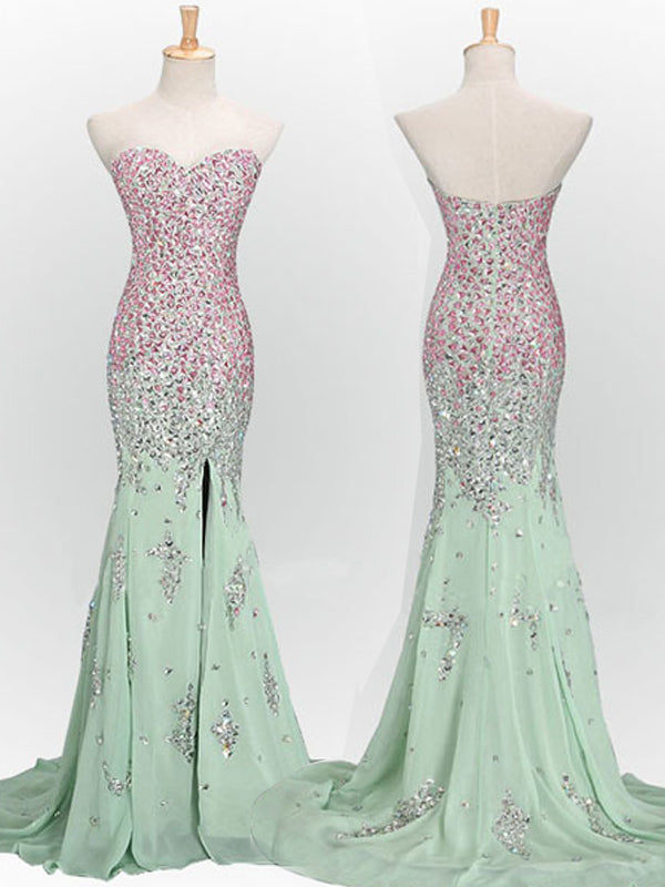 Long Mint Mermaid Sweetheart Sparkly Popular Unique Formal Prom Dress